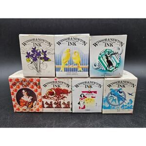 Vintage Windsor & Newton Drawing Ink Made in England Set of 7 Colors Rainbow